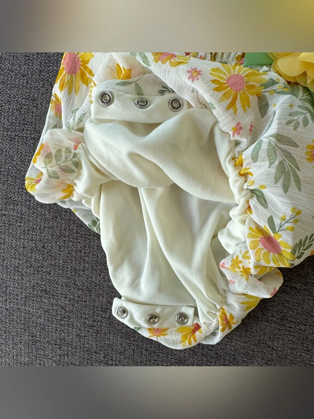 Princess Rose Yellow Floral Baby Bubble Onesie Flower Accent Baby Girl 0-3M
